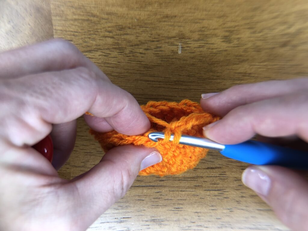 first step for invisible decrease in crochet pumpkins