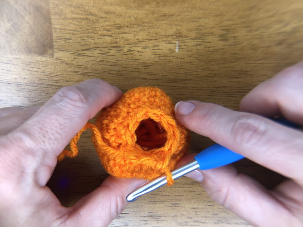 final decrease round in crochet baby pumpkin pattern