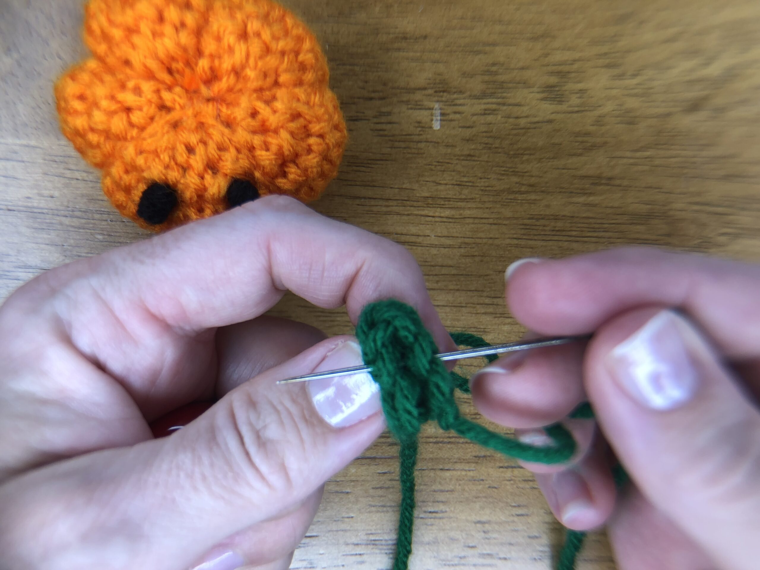 creating a stem for baby jack-o-lantern pumpkin