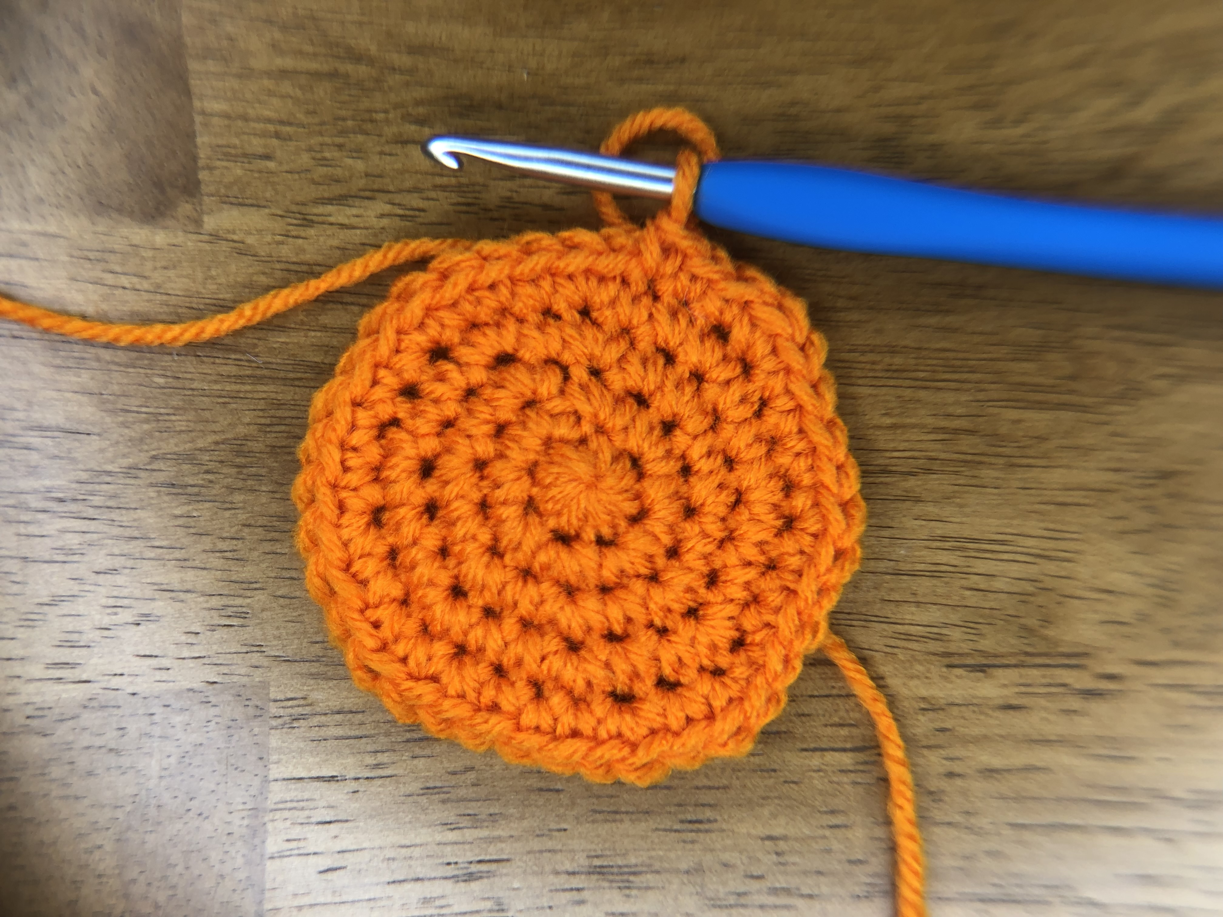 orange crocheted rounds for base of larger jack-o-lantern pumpkins