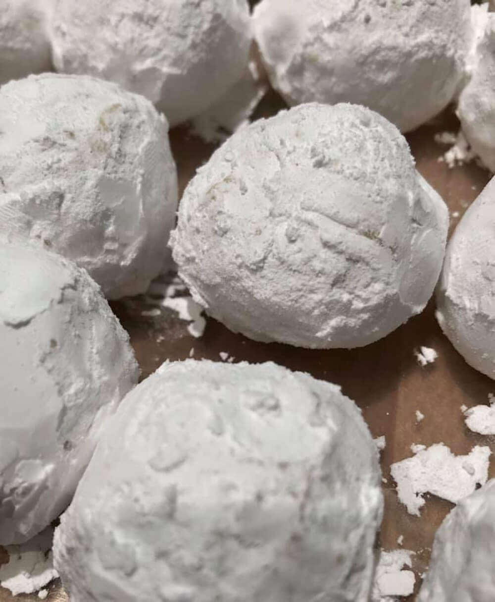 powdered sugar covered butternut ball cookies